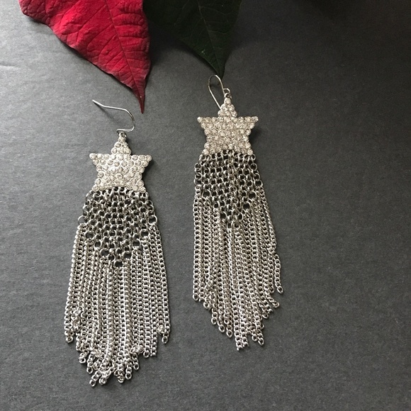 Noir Jewelry - NEW NWOT Rhinestone Star Chain Link Earrings. Silver. Pierced.
